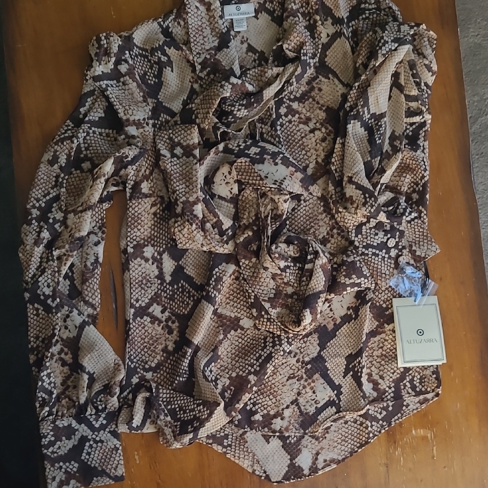 Altuzarra Beige and Brown Patterned Blouse NWT - Picture 4 of 9